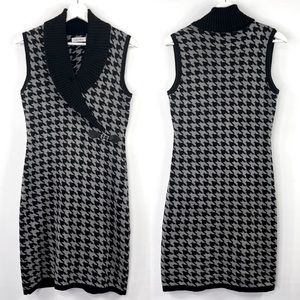 Calvin Klein Knit Dress Black & Gray Houndstooth Sleeveless Dress Size Small